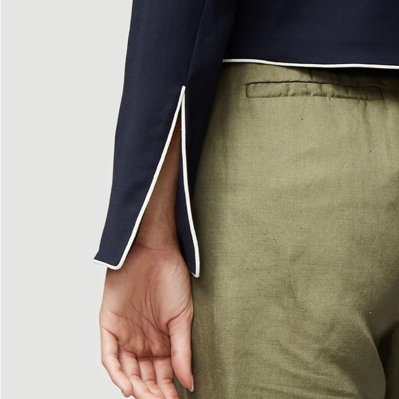 FRAME Women’s Cropped Double Breasted Blazer Navy White Size 0 Nautical Preppy - Picture 4 of 11